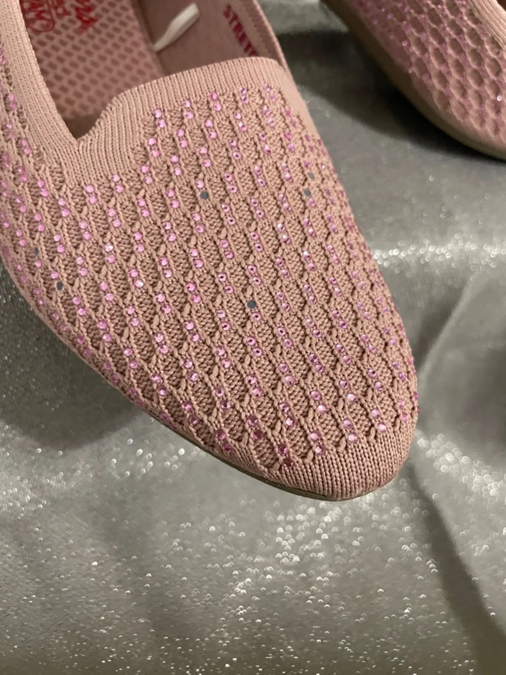 Skechers Pink Sparkle Knit Slip-On Flats - Picture 2 of 10